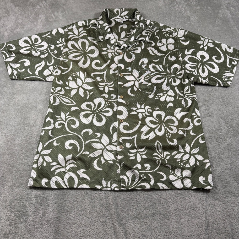 Vintage More Core Division (MCD) Button Down Shirt Mens XL Green Floral Mesh